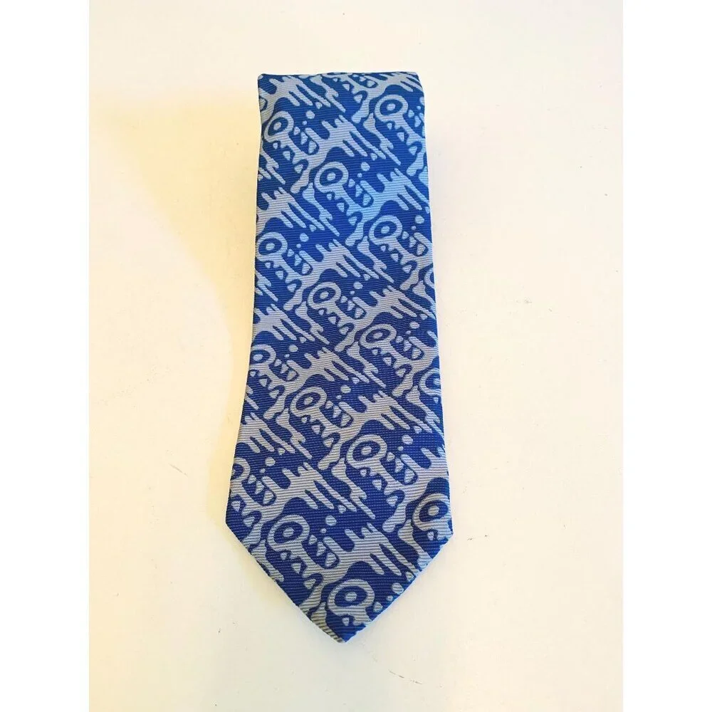 Vintage Blue Abstract Necktie, 1960s / 1970s Abstract Design Tie, Costume Design